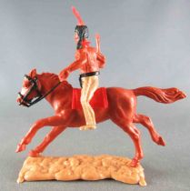 Timpo Indiens 2ème série (arme fixe) Cavalier tomahawk sur le coté jambes ocres Cheval Marron Galop Long