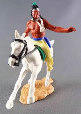 Timpo Indiens 3�me S�rie (t�te 3 pi�ces - ceinture �tui) Cavalier Bras Gauche Tendu (couteau) Jambes Jaune P�le Cheval Blanc Gal