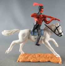 Timpo Indiens 3ème série (tête 3 pièces - ceinture étui) Cavalier Tireur Winchester jambes Noires Plume Rouge Cheval Blanc Galop