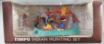 Timpo Indiens 3�me s�rie (t�te 3 pi�ces - ceinture pagne) Boite Chasse Indienne Cano� Totem Cavalier Pi�tons (R�f 278) 2