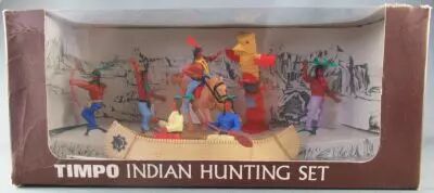 Timpo Indiens 3�me s�rie (t�te 3 pi�ces - ceinture pagne) Boite Chasse Indienne Cano� Totem Cavalier Pi�tons (R�f 278) 3