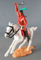 Timpo Indiens 3ème série (tête 3 pièces - ceinture pagne) Cavalier bras droit levé tendu (tomahawk) jambes grises cheval blanc g