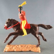 Timpo Indiens 3ème série (tête 3 pièces - ceinture pagne) Cavalierbras gauche tendu (couteau) jambes jaunes cheval Brun Galop Lo