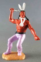 Timpo Indiens 3ème série (tête monobloc - ceinture étui) piéton bras droit levé plié (Tomahawk) jambes pliées Lilas Plume Blanch