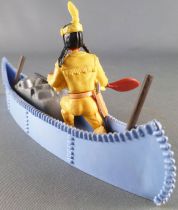 Timpo Indiens 4ème série (tête monobloc - serre tête 1 plume) canoé cargo bleu indien (pagaie à droite) torse jaune pantalon jau