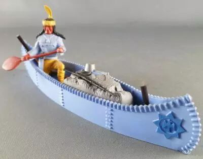 Timpo Indiens 4�me s�rie (t�te monobloc - serre t�te 1 plume) cano� cargo bleu indien torse (pagaie � droite) bleu pantalon jaun