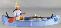 Timpo Indiens 4ème série (tête monobloc - serre tête 1 plume) canoé cargo bleu indien torse (pagaie à droite) bleu pantalon jaun