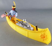 Timpo Indiens 4ème série (tête monobloc - serre tête 1 plume) canoé cargo jaune indien (pagaie à droite) torse bleu pantalon jau