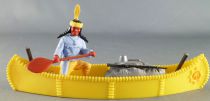 Timpo Indiens 4ème série (tête monobloc - serre tête 1 plume) canoé cargo jaune indien (pagaie à droite) torse bleu pantalon jau