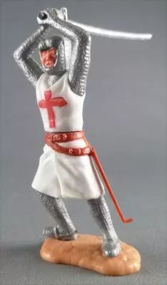 Timpo Middle-Age Crusader 2nd serie footed  with both arms above head leaning to the right legs