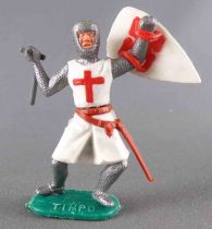 Timpo Middle-Age Crusader 2nd serie footed attacking right arm & shield raised (sword) bent legs green base