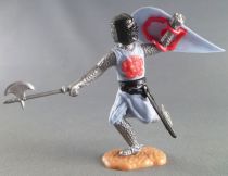 Timpo Middle-Age Medieval Knights footed light blue and dark helmet shield up (axe) running legs