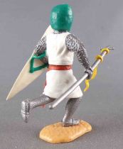 Timpo Middle-Age Medieval Knights footed white and green helmet both arms down (standart) running legs Sand base