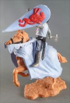 Timpo Moyen-Age chevaliers médievaux cavalier bleu ciel hache cheval baie cabré caparaçon bleu