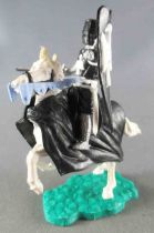 Timpo Moyen-Age Chevaliers Médievaux Cavalier Noir épée Cheval Blanc Cabré Caparaçon Noir Brides Bleues