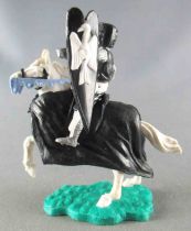 Timpo Moyen-Age Chevaliers Médievaux Cavalier Noir épée Cheval Blanc Cabré Caparaçon Noir Brides Bleues