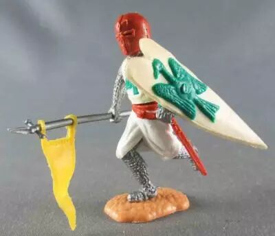 Timpo Moyen-Âge – Chevalier Noir à Cheval Blanc Cabré, Figurine Médiévale Plastique Peint