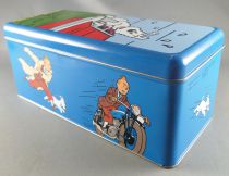 Tintin - Delacre Tin Cookie Box (Rectangular) - Snowwy hidden on a rear car bumper
