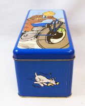 Tintin - Delacre Tin Cookie Box (Rectangular) - Tintin on motorcycle