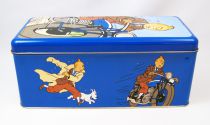 Tintin - Delacre Tin Cookie Box (Rectangular) - Tintin on motorcycle