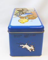 Tintin - Delacre Tin Cookie Box (Rectangular) - Tintin on motorcycle