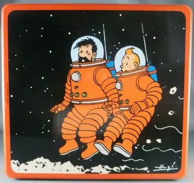 Tintin - Delacre Tin Cookie Box (Square) - On a march� sur la Lune