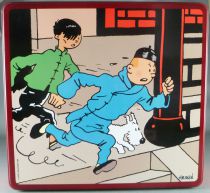 Tintin - Delacre Tin Cookie Box (Square) - The Blue Lotus Tintin & Chang