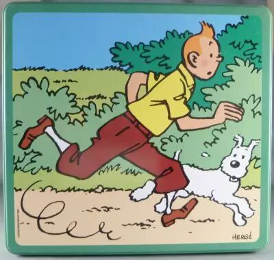 Tintin - Delacre Tin Cookie Box (Square) - Tintin & Snowy