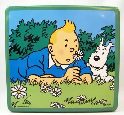 Tintin - Delacre Tin Cookie Box (Square) - Tintin and Snowy in Spring #2