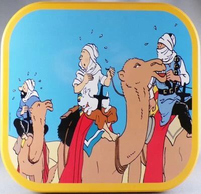 Tintin - Delacre Tin Cookie Box (Square Rond Corners) - The Crab with the Golden Claws - A Dromadaire
