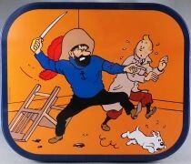Tintin - Delacre Tin Cookie Box (Square Rond Corners) - The Secret of the Unicorn - Haddock with Saber