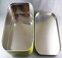 Tintin - Delacre Tin Cookie Box (Square Rond Corners) - Tintin & The Trains - Tintin & Snowy on the Footboard - Haddock with Sab