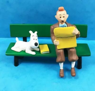Tintin - Figurine R�sine Moulinsart - Tintin et Milou sur un banc