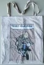 Tintin - Herge Excl TL 1991 - Sac Epaule Tissus imprimé 44x39cm Sceptre d\'Ottokar La Moto