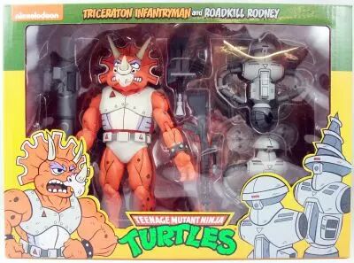 TMNT Tortues Ninja - NECA - Animated Series Triceraton Infantryman & Roadkill Rodney