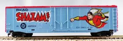 Tyco 368D Ho Usa Boxcar Reefer 40\' Wagon with Bogies Shazam DC Comics Blue Livery