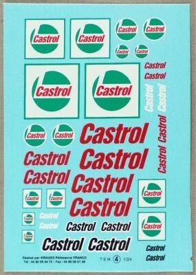 V�hicule Miniature Voiture de Circuit Slot Car Maquette - Virages - Planche de D�calcos Decals Castrol 1/24