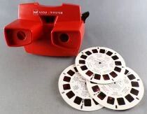 View-Master 3-D (GAF) - Visionneuse Rouge + 3 Disques Mickey Donald Goofy Nettoyeurs d\'Horloge