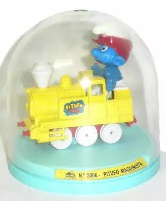 Voiture m�tal Guisval (R�f 2006) Locomotive jaune du Schtroumpf machiniste (neuve en boite)
