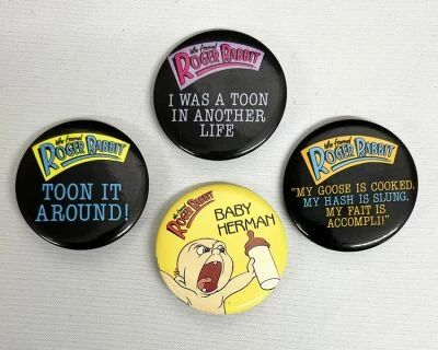 Who Framed Roger Rabbit - Set of 4 Buttons (Badges) #02 - Amblin / Disney 1987
