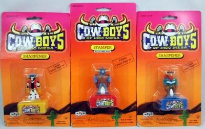 Wild West C.O.W. Boys of Moo Mesa - Toy Dreams - Set of 3 Sharpener & Stanmper figures (mint on card)