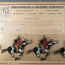 Ycé Paris - Mint Plate of 4 Rhodoid Figures to Cut - Mounted Cow-Boys