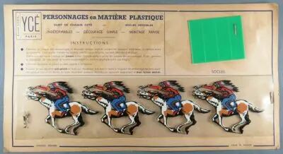Yc� Paris - Mint Plate of 4 Rhodoid Figures to Cut - Mounted Indians