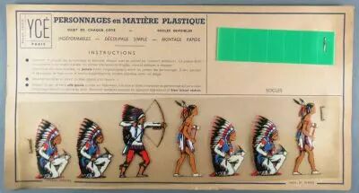 Yc� Paris - Mint Plate of 7 Rhodoid Figures to Cut - Footed Indians 2