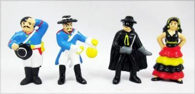 Zorro - Set de 4 figurines type Kinder : Sergent Garcia, Commandant Monasterio, Elena, Zorro